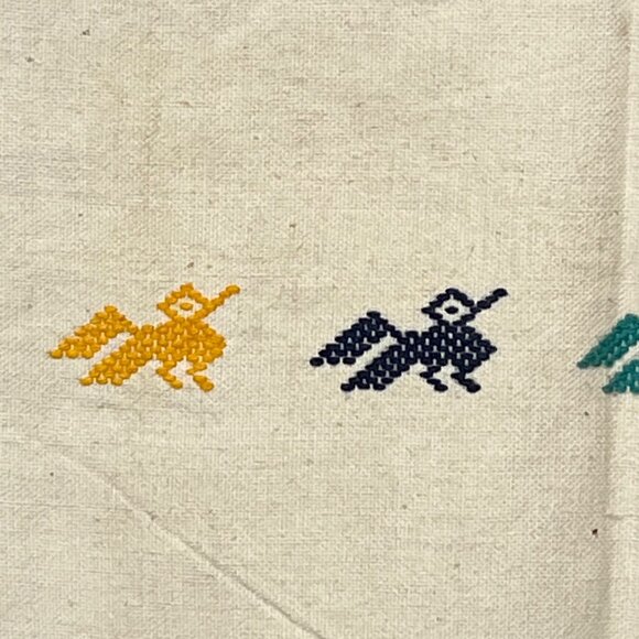 Handwoven Mexican Zapotec Oaxaco Embroidered Bird‎ Motif Vintage Towel 14x17 - Picture 3 of 9